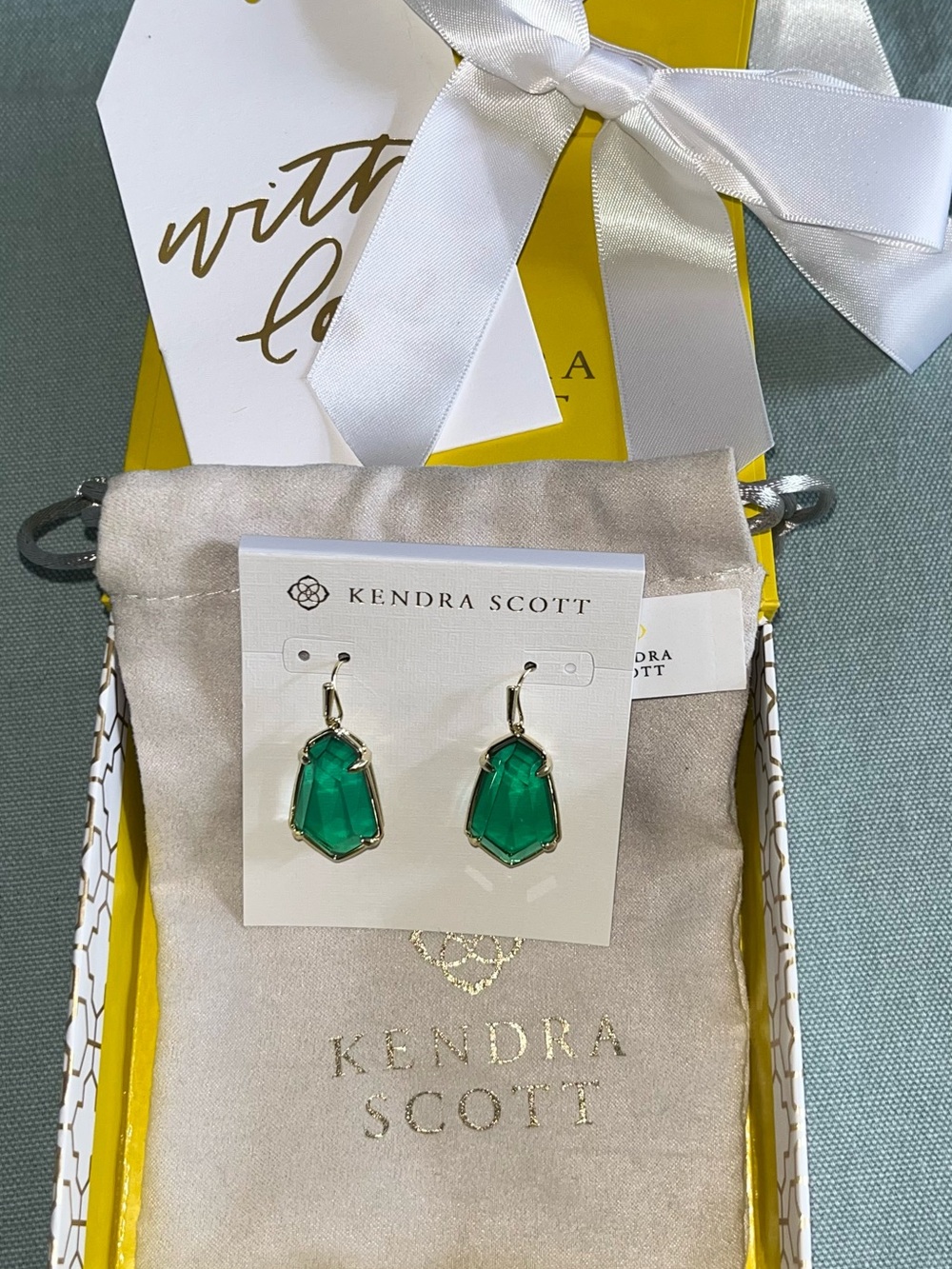 Kendra Scott Emerald Green Faceted Drop Earrings - Gold Tone